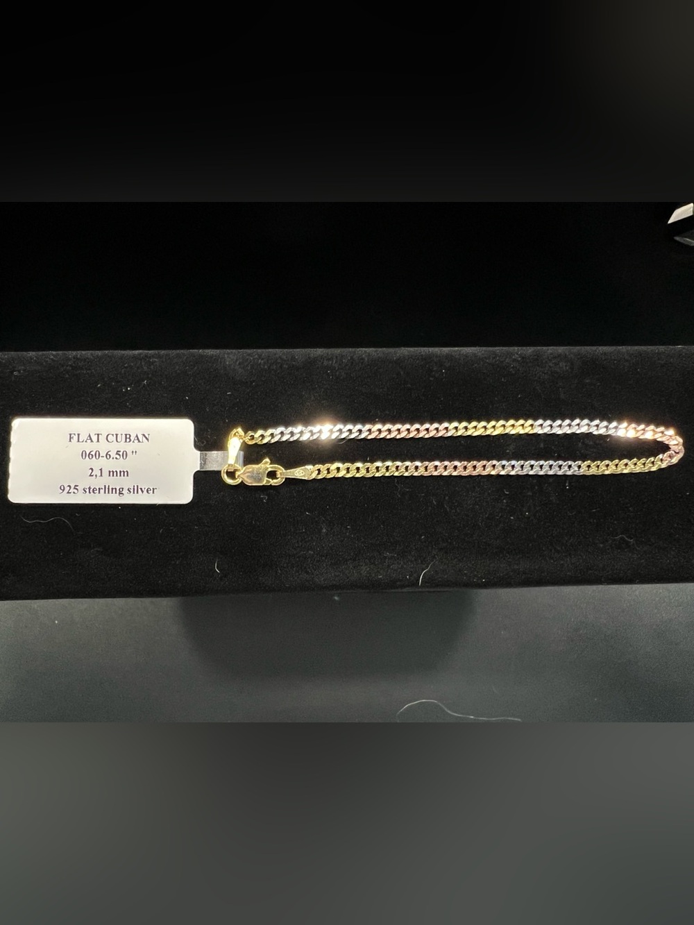 Tri-Color Sterling Silver Flat Cuban Bracelet - Gold, Rose Gold & Silver